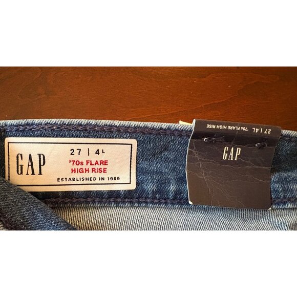 GAP 70s Flare High Rise Jeans Medium Wash Size 27 or US 4 Long TALL - Picture 5 of 14